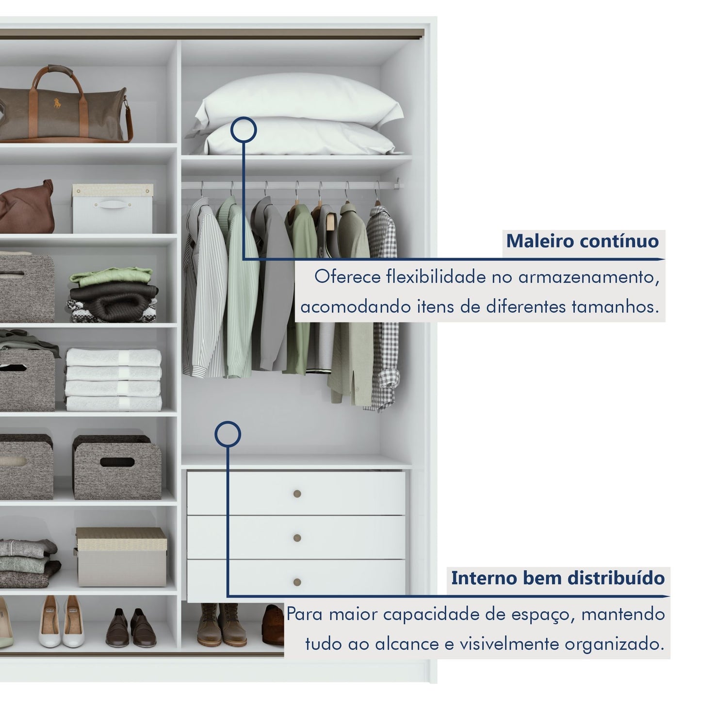 Guarda-Roupa Casal Spazio 3 Portas 6 Gavetas 100% MDF Branco