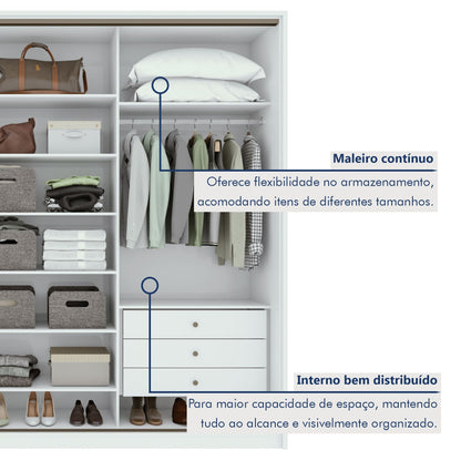 Guarda-Roupa Casal Spazio 3 Portas 6 Gavetas 100% MDF Branco