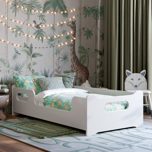 Mini Cama Infantil Montessoriana Encanto Para Quarto De Criança Menina E Menino Com Colchão E Proteção Lateral Cor Branco