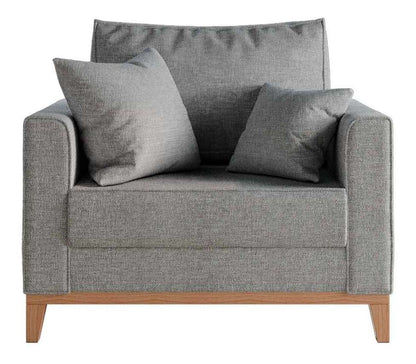 Poltrona Mobly Beny Pés E Base Em Madeira Linho Cotton Cinza