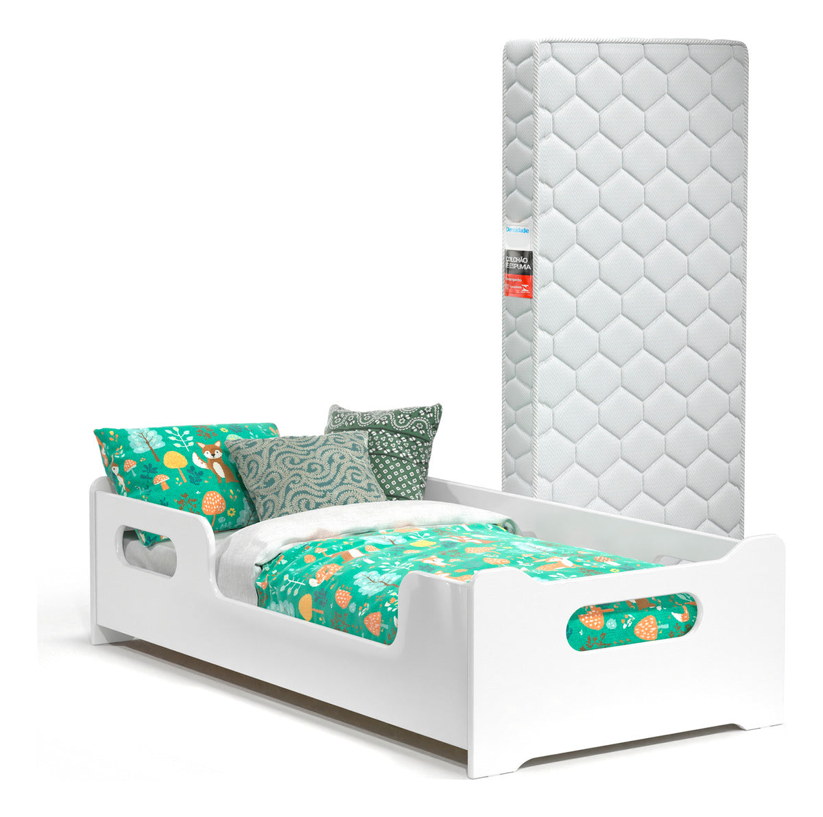 Mini Cama Infantil Montessoriana Encanto Para Quarto De Criança Menina E Menino Com Colchão E Proteção Lateral Cor Branco