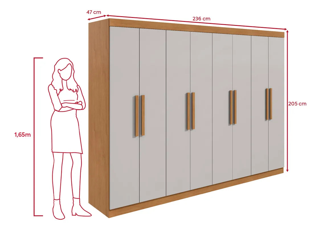 Guarda-roupa Casal Easy Slim 8 Portas Amendoa Clean/Off White