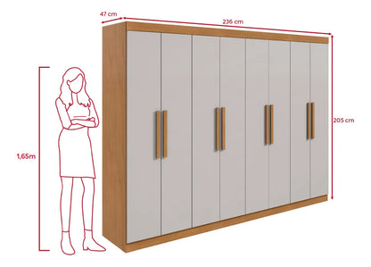 Guarda-roupa Casal Easy Slim 8 Portas Amendoa Clean/Off White