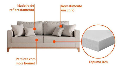 Mobly Beny 180 de 3 cuerpos tela linho color cru