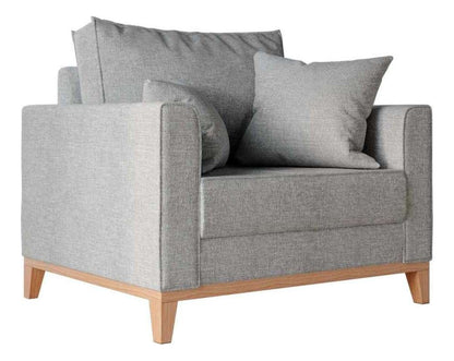 Poltrona Mobly Beny Pés E Base Em Madeira Linho Cotton Cinza