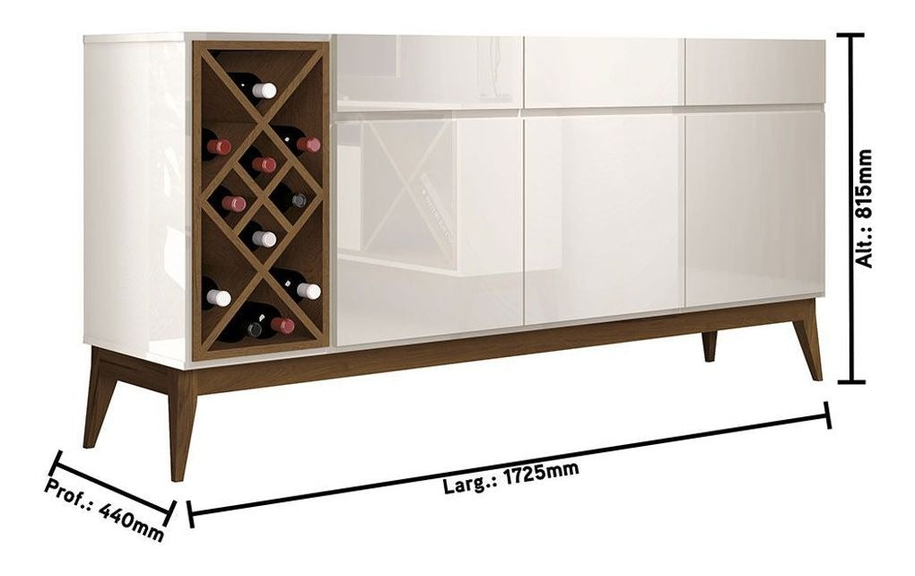 Buffet 3 Portas 3 Gavetas Passion Edn Cor Off White/cedro