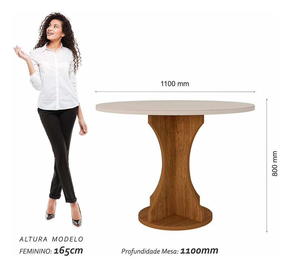 Mesa 4 Cadeiras Redonda C/vidro Santorini Fre/off/caramelo Cor Freijó/off Pre/corino Caramelo