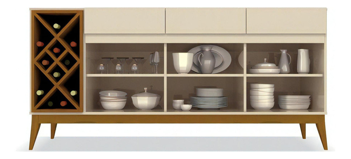 Buffet 3 Portas 3 Gavetas Passion Edn Cor Off White/cedro