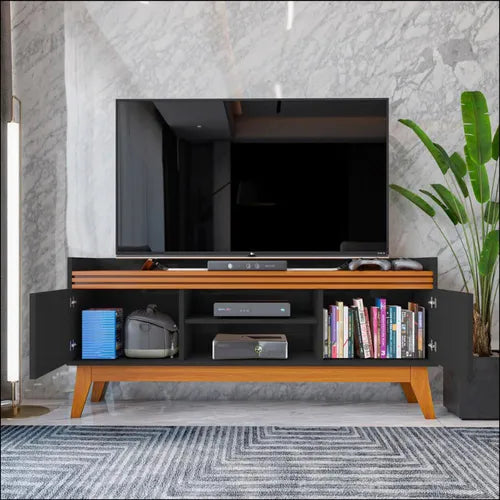 Rack para Tv até 50 Polegadas 2 Portas Ripado Astúrias 136cm Cor: Preto/cedro