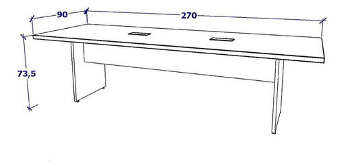 Mesa De Reunião 8 Pessoas 2,70m Nogal 2 Caixas De Tomadas F5