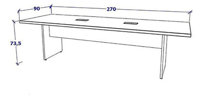 Mesa De Reunião 8 Pessoas 2,70m Nogal 2 Caixas De Tomadas F5