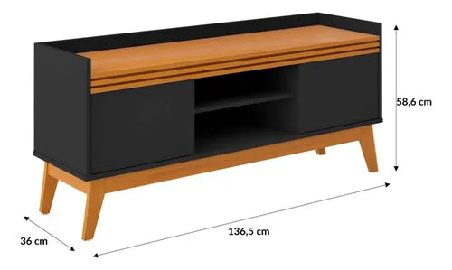 Rack para Tv até 50 Polegadas 2 Portas Ripado Astúrias 136cm Cor: Preto/cedro