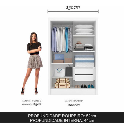 Guarda Roupa Solteiro Nanda 2 Portas De Correr Branco