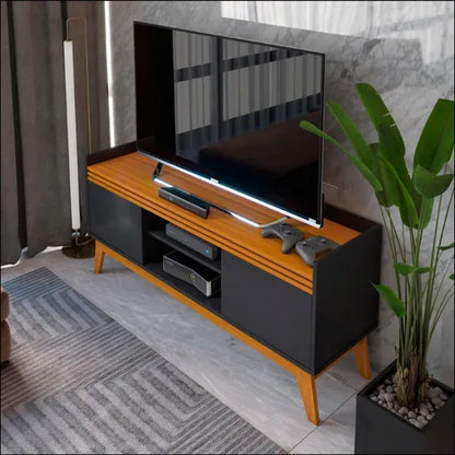 Rack para Tv até 50 Polegadas 2 Portas Ripado Astúrias 136cm Cor: Preto/cedro