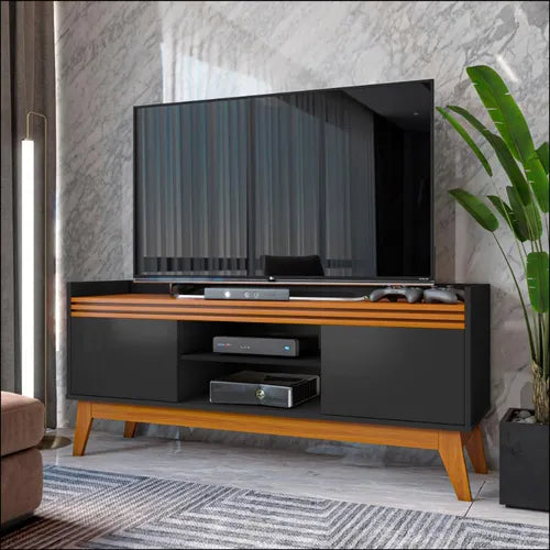 Rack para Tv até 50 Polegadas 2 Portas Ripado Astúrias 136cm Cor: Preto/cedro