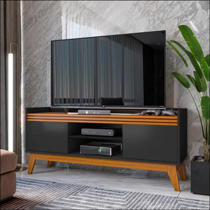 Rack para Tv até 50 Polegadas 2 Portas Ripado Astúrias 136cm Cor: Preto/cedro