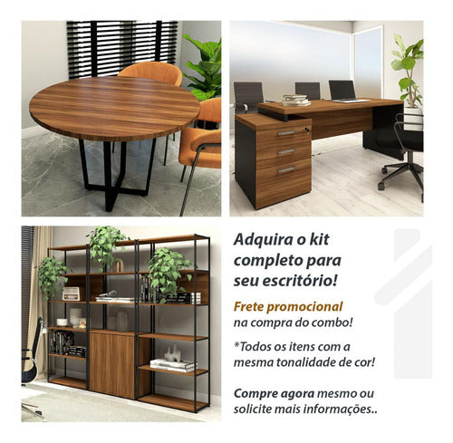 Mesa De Reunião 8 Pessoas 2,70m Nogal 2 Caixas De Tomadas F5