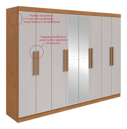 Guarda-roupa Casal Easy Slim 8 Portas Com Espelho Amendoa Clean/Off White