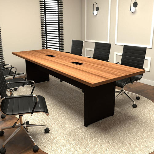 Mesa De Reunião 8 Pessoas 2,70m Nogal 2 Caixas De Tomadas F5