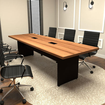 Mesa De Reunião 8 Pessoas 2,70m Nogal 2 Caixas De Tomadas F5