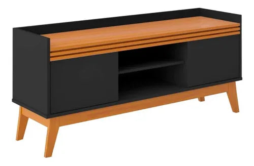 Rack para Tv até 50 Polegadas 2 Portas Ripado Astúrias 136cm Cor: Preto/cedro