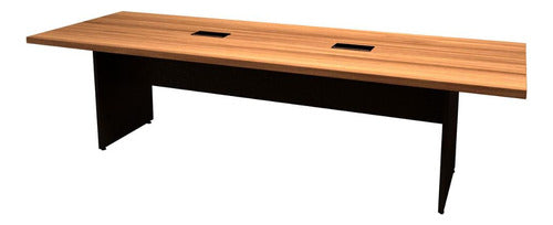 Mesa De Reunião 8 Pessoas 2,70m Nogal 2 Caixas De Tomadas F5