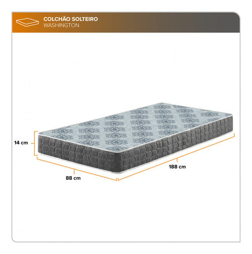 Colchão Solteiro Washington Espuma D23 Liso 88x188x14cm