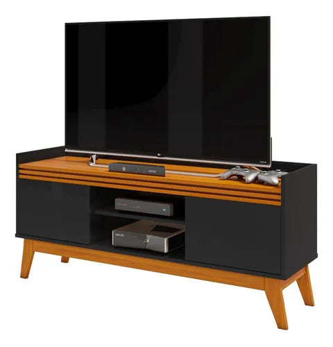 Rack para Tv até 50 Polegadas 2 Portas Ripado Astúrias 136cm Cor: Preto/cedro