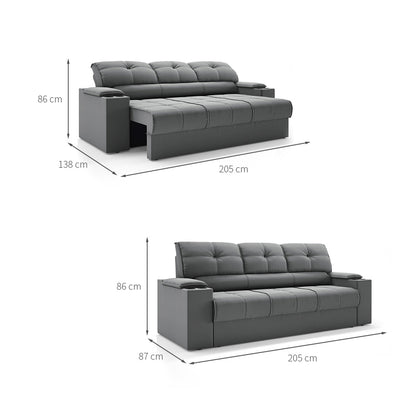 Sofá 3 Lugares Retrátil e Reclinável Tom com Porta-Copos Velosuede 2,05m