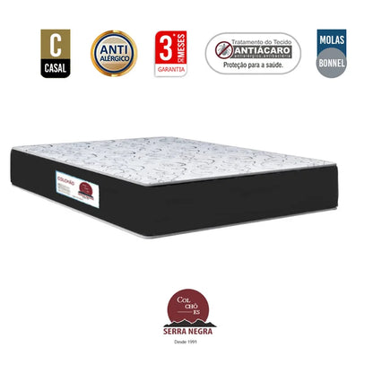 Cama Box Casal + Colchão Top Line Mola Bonnel Serra Negra 60x138x188 Cor:Sintético Preto