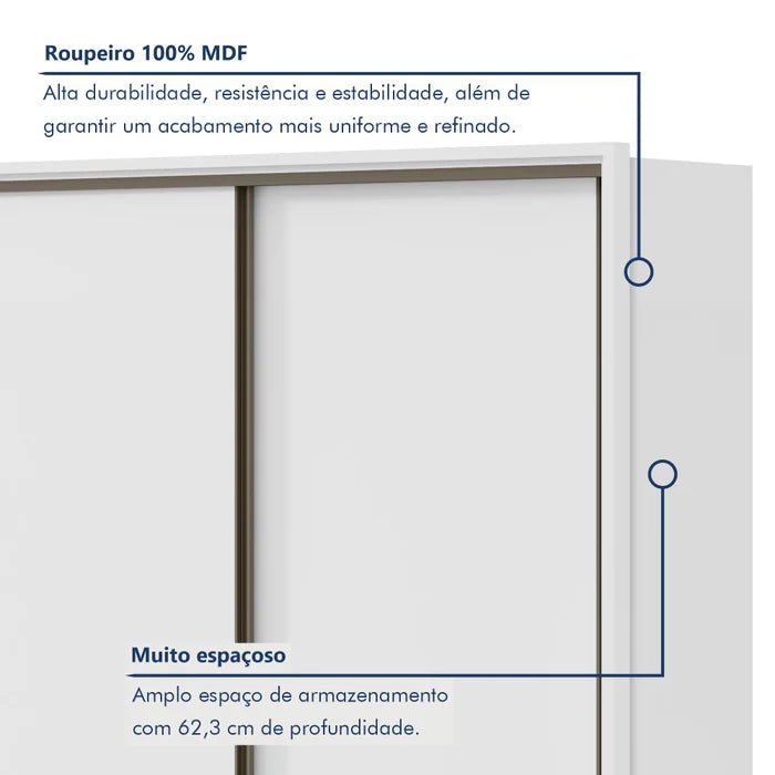 Guarda-Roupa Casal Spazio 3 Portas 6 Gavetas 100% MDF Branco