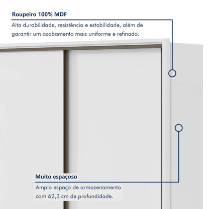 Guarda-Roupa Casal Spazio 3 Portas 6 Gavetas 100% MDF Branco
