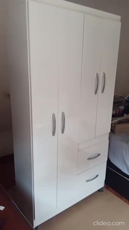 Guarda Roupa Solteiro Milão 4 Portas Branco Brilho - Poquema