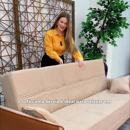 Sofá Cama Sérvia 2,00m Cinza Linho Rustico - King House