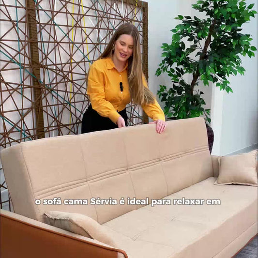 Sofá Cama Sérvia 2,00m Cinza Linho Rustico - King House