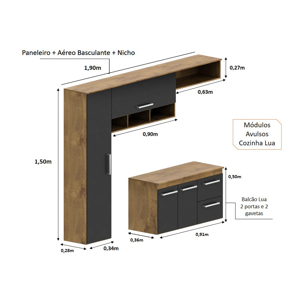 Armário Cozinha Compacta Lua 4 Portas 2 Gavetas