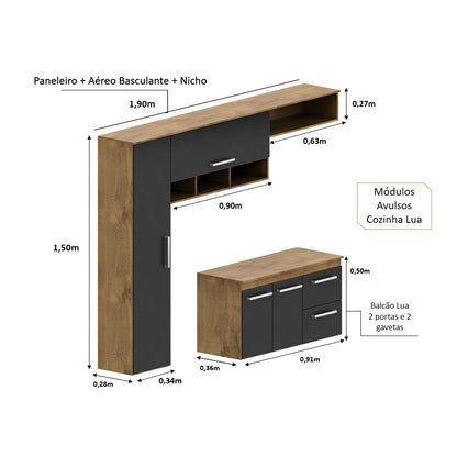 Armário Cozinha Compacta Lua 4 Portas 2 Gavetas