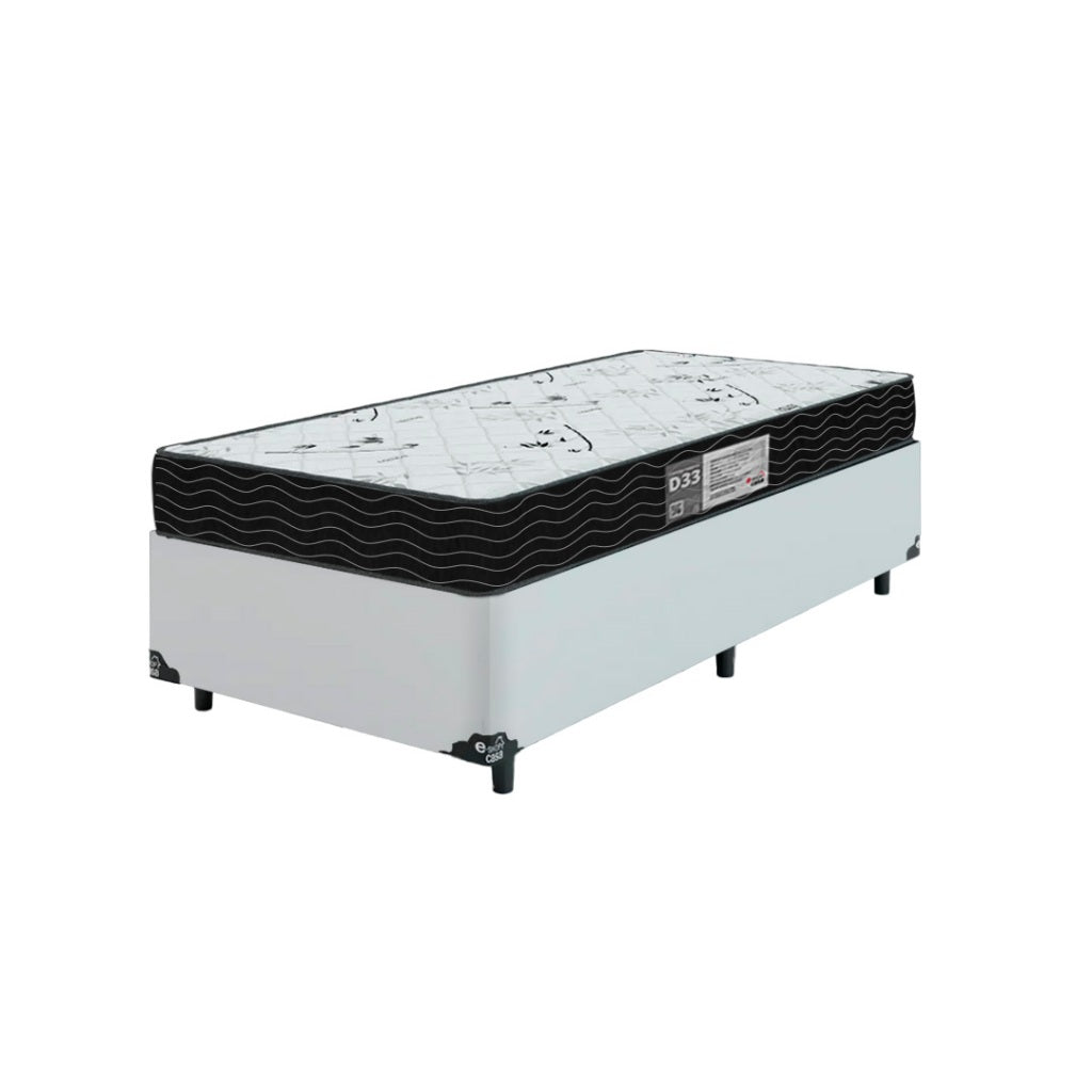 Cama Box Solteiro + Colchão D33 One Face - Couro Branco
