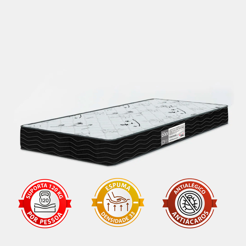 Cama Box Solteiro + Colchão D33 One Face - Couro Branco