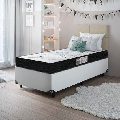 Cama Box Solteiro + Colchão D33 One Face - Couro Branco