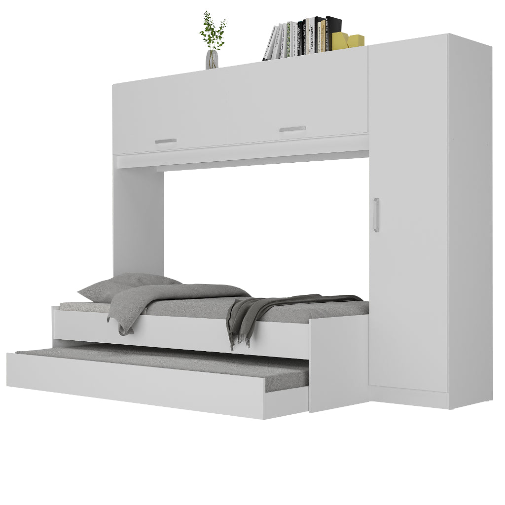 Bicama com Guarda-Roupa/Roupeiro para colchão 88 x 188 cm Multimóveis Branca