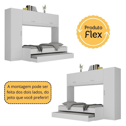 Bicama com Guarda-Roupa/Roupeiro para colchão 88 x 188 cm Multimóveis Branca