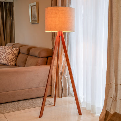 Abajur De Chão Tripé 1,50 Cm Completo Com Cúpula Tecido Linho E Fiação Luminária De Piso Para Sala