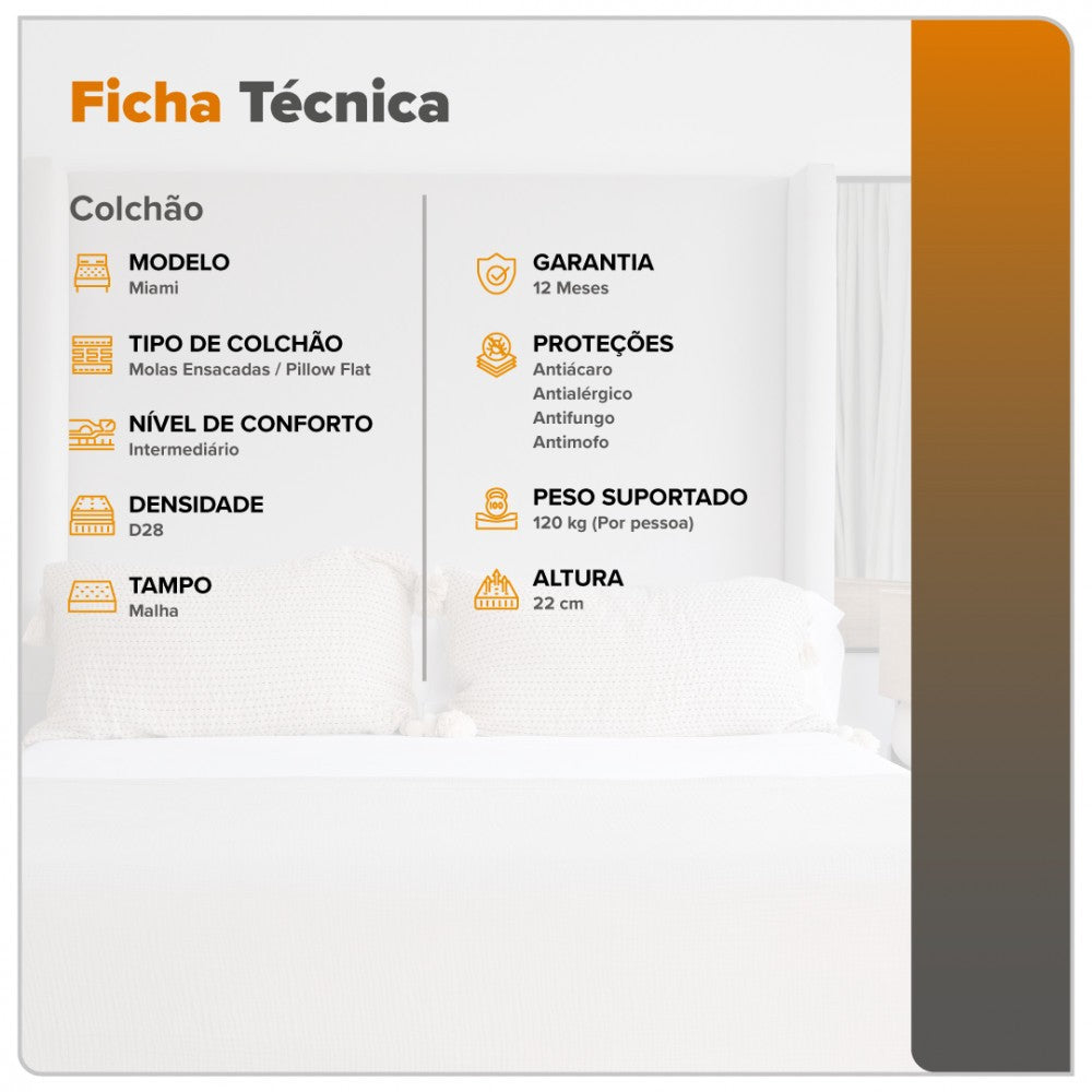 Colchão Casal Miami Molas Ensacadas 138x188x22cm