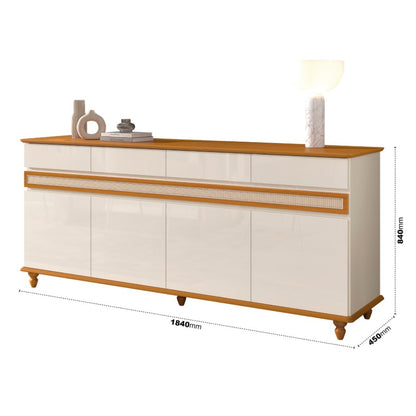 Aparador Buffet 4 Portas 4 Gavetas com Pés em Madeira Maciça Dublin