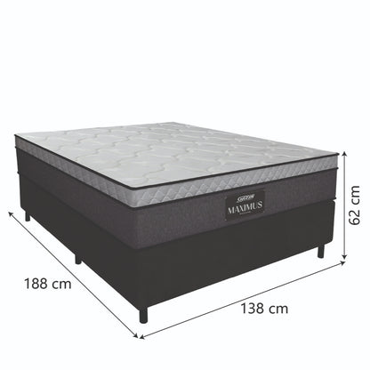 Cama Box Casal Colchão Molas Ensacadas Pillow Maximus 138x188x62cm Cinza / Preto Gazin