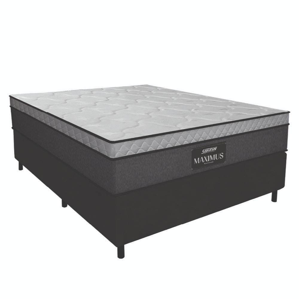 Cama Box Casal Colchão Molas Ensacadas Pillow Maximus 138x188x62cm Cinza / Preto Gazin