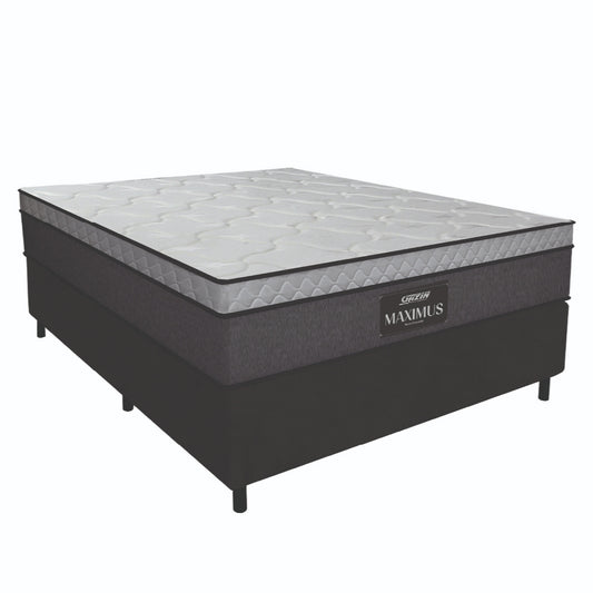 Cama Box Casal Colchão Molas Ensacadas Pillow Maximus 138x188x62cm Cinza / Preto Gazin