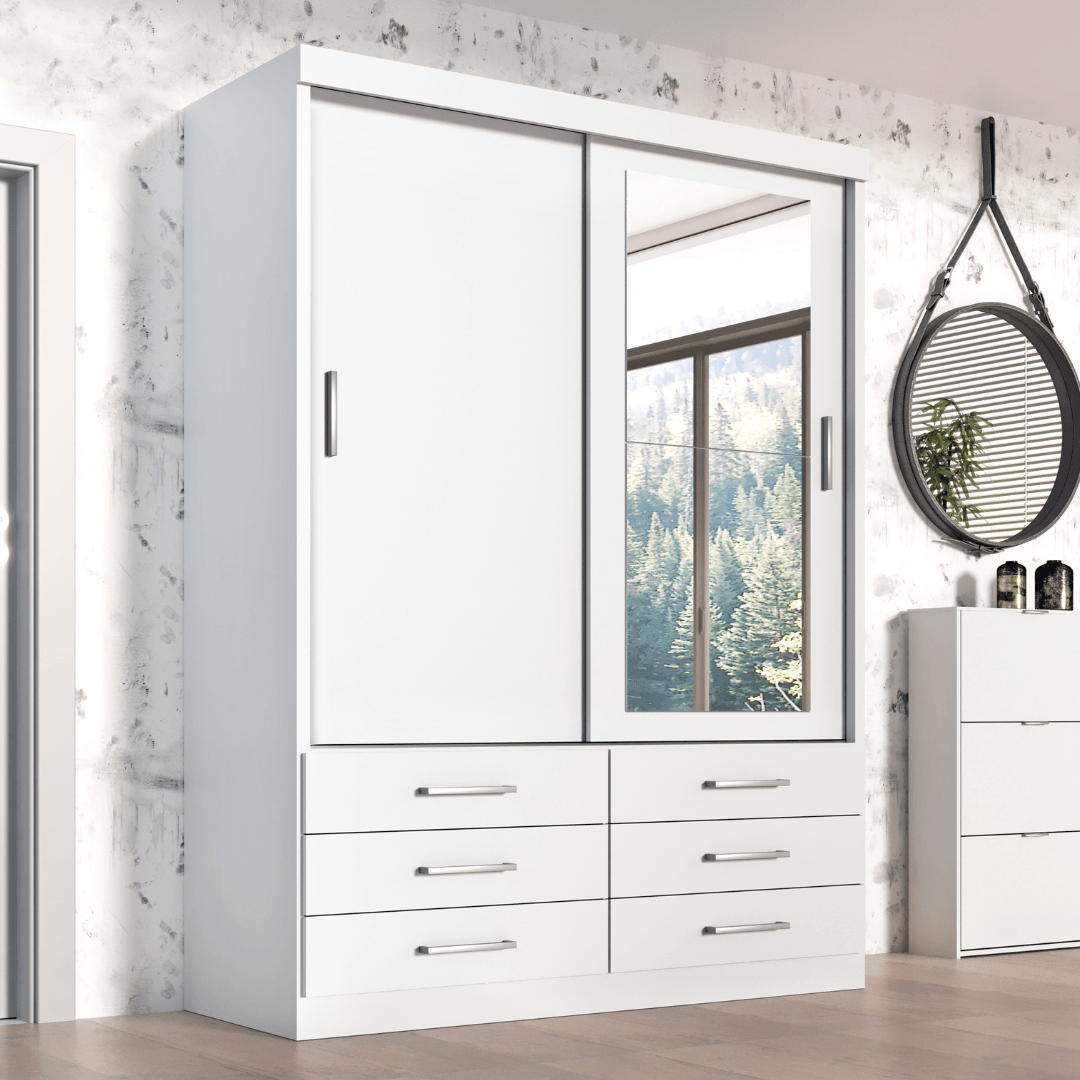 Guarda Roupa Solteiro Capri 2 Portas 6 Gavetas com Espelho