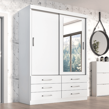 Guarda Roupa Solteiro Capri 2 Portas 6 Gavetas com Espelho
